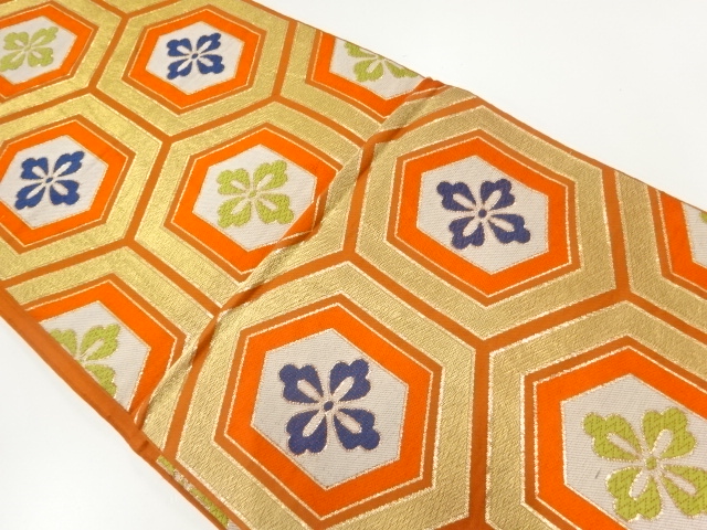 アンティーク　花亀甲模様織り出し袋帯（着用可）